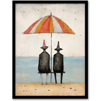 Artery8 Wall Art Print Traffic Cone Sea View Whimsical Surreal Seaside Artwork By Rob Tidybeard Art Framed in Black | Size: W12" x H16"