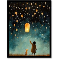 Releasing Sky Lanterns Ted Festival Magic Bedroom Art Print Framed Poster Wall Decor W12" x H16"