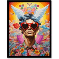 Artery8 Multicoloured Magnificent Maximalist Modern Day Greek God Hermes Art Print Framed Poster Wall Decor in Black | Size: W12" x H16"