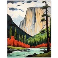 Artery8 El Capitan Autumn Colours Artwork Striking Landmark In Yosemite National Park Unframed Wall Art Print Poster Home Decor Premium