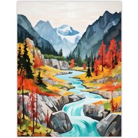 Artery8 Jiuzhaigou Valley Acrylic Painting China Biosphere Reserve With Forest Mountains & Streams Unframed Wall Art Print Poster Home Decor Premium