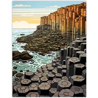 Artery8 The Giants Causeway Artwork Ireland Coastal Cliffs Volcanic Formation Irish Sea Unframed Wall Art Print Poster Home Decor Premium