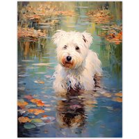 Artery8 West Highland Terrier Autumn Lake Walk Claude Monet Style Dog Oil Painting Unframed Wall Art Print Poster Home Decor Premium