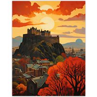 Artery8 Edinburgh Castle Oil Painting Twilight In Autumn Cityscape Unframed Wall Art Print Poster Home Decor Premium | Size: W12" x H16"