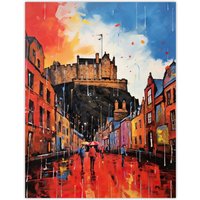 Artery8 Edinburgh Castle Vibrant Oil Painting Autumn Rain Cityscape Unframed Wall Art Print Poster Home Decor Premium | Size: W12" x H16"