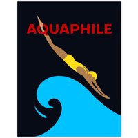 Wee Blue Coo Wall Art Print Aquaphile Water Lover Swimmer Diver Bold Red Graphic Poster in Black | Size: W24" x H32"