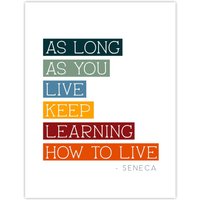 Wee Blue Coo Wall Art Print Seneca Quote Keep Learning How to Live Philosophy Poster | Size: W12" x H16"
