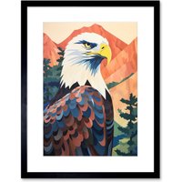 Artery8 Wall Art Print Majestic Bald Eagle Forest Mountain Landscape Graphic Artwork Framed 9X7 Inch in Black | Size: W7" x H9"