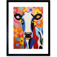 Artery8 Wall Art Print Colourful Cow Bright Bold Floral Portrait Acrylic Painting Vibrant Folk Art Flower Artwork Friesian Kids Bedroom Artwork