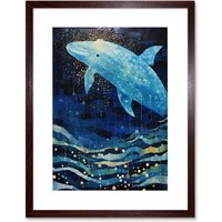 Artery8 Wall Art Print Blue Whale Breach in Winter Waters Moonlit Seascape Waves Artwork Framed 9X7 Inch in Brown | Size: W7" x H9"