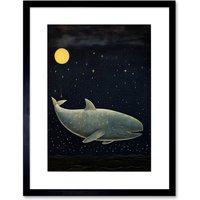 Artery8 Wall Art Print Whale Breach at Full Moon Reach for the Stars Conceptual Artwork Kids Bedroom Artwork Framed 9X7 Inch | Size: W7" x H9"