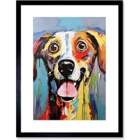 Artery8 Wall Art Print Colourful Dog Portrait Artwork by Jason Brydson Happy Face Oil Painting Bold Bright Vibrant Artwork Framed 9X7 Inch