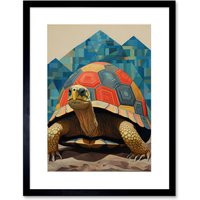 Artery8 Wall Art Print Geometric Turtle Colourful Hexagon Scutes Shell Pattern Tortoise Bathroom Nautical Theme Artwork Framed 9X7 Inch