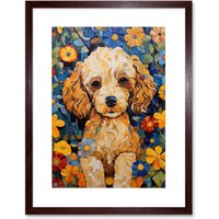 Artery8 Wall Art Print Cockapoo Puppy Oil Painting Colourful Bright Bold Floral Fun Artwork Framed 9X7 Inch in Brown | Size: W7" x H9"