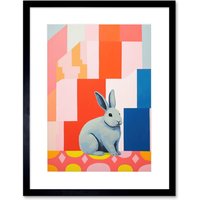 Artery8 Wall Art Print Fat White Rabbit Bold Pop Art Colourful Conceptual Modern Artwork Framed 9X7 Inch in Black | Size: W7" x H9"