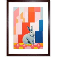 Artery8 Wall Art Print Fat White Rabbit Bold Pop Art Colourful Conceptual Modern Artwork Framed 9X7 Inch in Brown | Size: W7" x H9"