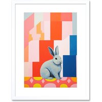 Artery8 Wall Art Print Fat White Rabbit Bold Pop Art Colourful Conceptual Modern Artwork Framed 9X7 Inch | Size: W7" x H9"
