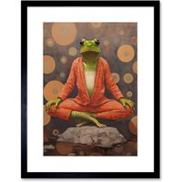 Artery8 Wall Art Print The Enlightened Frog Meditation Yogi Conceptual Artwork Green Coral Pink Yoga Mindfulness Artwork Framed 9X7 Inch