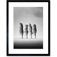 Artery8 Wall Art Print Still Holding Strong Black & White Winter Landscape Photograph Wind Blowing on a Row of Cypress Hills Artwork Framed 9X7 Inch