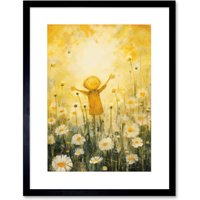 Artery8 Wall Art Print Sunshine Happiness & Flowers Everywhere Simple Kids Bedroom Nursery Artwork Framed 9X7 Inch in Black | Size: W7" x H9"