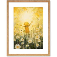 Wall Art Print Sunshine Happiness & Flowers Everywhere Simple Bedroom Nursery Artwork Framed 9X7 Inch W7" x H9"