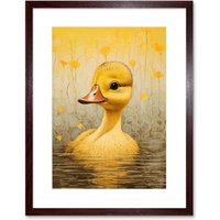 Wall Art Print Duckling Bedroom Nursery Calm Elegant Artwork Framed 9X7 Inch Brown W7" x H9"
