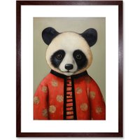 Artery8 Wall Art Print Panda Cub in China Uniform Fun Kids Bedroom Artwork Framed 9X7 Inch in Brown | Size: W7" x H9"