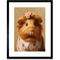 Artery8 Wall Art Print Cute Dressed Up Guinea Pig Girls Bedroom Artwork Framed 9X7 Inch in Black | Size: W7" x H9"