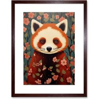 Artery8 Wall Art Print Red Panda Cute Tree Blossom Kids Bedroom Artwork Framed 9X7 Inch in Brown | Size: W7" x H9"