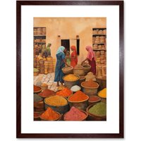 Artery8 Wall Art Print Traditional Rural Indian Food Market Watercolour Artwork Spices Herbs Artwork Framed 9X7 Inch in Brown | Size: W7" x H9"