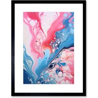 Artery8 Wall Art Print Fluid Paint Acrylic Pouring Abstract Artwork Pink Blue Flowing Colours Artwork Framed 9X7 Inch in Black | Size: W7" x H9"