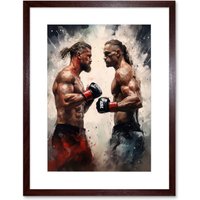 Artery8 Wall Art Print Cage Fight Oil Paint Artwork Combat Mixed Martial Arts Boxing Wrestling Artwork Framed 9X7 Inch in Brown | Size: W7" x H9"