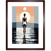 Artery8 Wall Art Print The Sea is Calling Modern Abstract Minimalist Artwork Sun & Moon Artwork Framed 9X7 Inch in Brown | Size: W7" x H9"