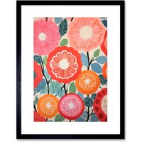Artery8 Wall Art Print Pomegranate Tree Flowers in Bloom Mediterranean Bright Floral Abstract Artwork Framed 9X7 Inch in Black | Size: W7" x H9"