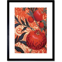 Artery8 Wall Art Print Pomegranate Tree Grove Red & Blue Artwork Floral Patterns Artwork Framed 9X7 Inch in Black | Size: W7" x H9"