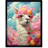Wall Art Print Head Clouds Conceptual Artwork Fabulous Carefree Llama Flower Headband Room Art Framed