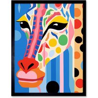 Artery8 Wall Art Print I Woke Up Like This Giraffe Henri Matisse Style Artwork Vibrant Abstract Portrait Art Framed in Black | Size: W12" x H16"