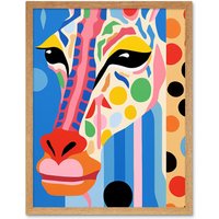 Artery8 Wall Art Print I Woke Up Like This Giraffe Henri Matisse Style Artwork Vibrant Abstract Portrait Art Framed in Light Oak | Size: W12" x H16"