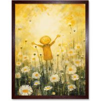 Artery8 Wall Art Print Sunshine Happiness & Flowers Everywhere Simple Kids Bedroom Nursery Artwork Art Framed in Brown | Size: W12" x H16"