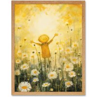 Artery8 Wall Art Print Sunshine Happiness & Flowers Everywhere Simple Kids Bedroom Nursery Artwork Art Framed in Light Oak | Size: W12" x H16"