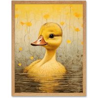 Wall Art Print Duckling Bedroom Nursery Calm Elegant Artwork Art Framed Light Oak W12" x H16"