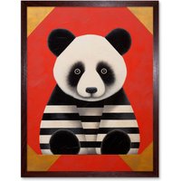 Wall Art Print Panda Stripes Fun Bedroom Nursery Bright Bold Artwork Red White Art Framed Brown W12" x H16"