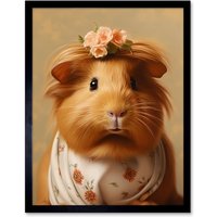 Artery8 Wall Art Print Cute Dressed Up Guinea Pig Girls Bedroom Artwork Art Framed in Black | Size: W12" x H16"