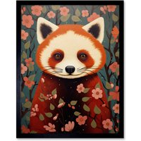 Artery8 Wall Art Print Panda Cute Tree Blossom Kids Bedroom Artwork Art Framed in | Size: W12" x H16"