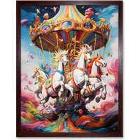 Wall Art Print Magical Carousel Clouds Bright Bold Vibrant Fantasy Bedroom Nursery Artwork Art Framed