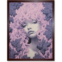 Artery8 Wall Art Print Tree Nymph Lavender Purple Pink Woodland Forest Spirit Conceptual Artwork Art Framed in Brown | Size: W12" x H16"