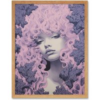 Artery8 Wall Art Print Tree Nymph Lavender Purple Pink Woodland Forest Spirit Conceptual Artwork Art Framed in Light Oak | Size: W12" x H16"