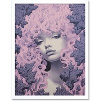 Artery8 Wall Art Print Tree Nymph Lavender Purple Pink Woodland Forest Spirit Conceptual Artwork Art Framed in White | Size: W12" x H16"