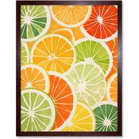 Artery8 Wall Art Print Slices of Limes Oranges & Grapefruit Bright Watercolour Painting Kitchen Artwork Art Framed in Brown | Size: W12" x H16"