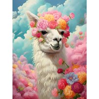 Wall Art Print Head Clouds Conceptual Artwork Fabulous Carefree Llama Flower Headband Room Poster W12" x H16"